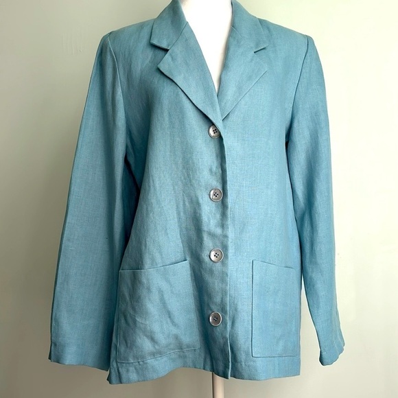 Elliott Lauren linen Blazer Jacket Size 8 seafoam blue unlined casual USA coat - Picture 2 of 11